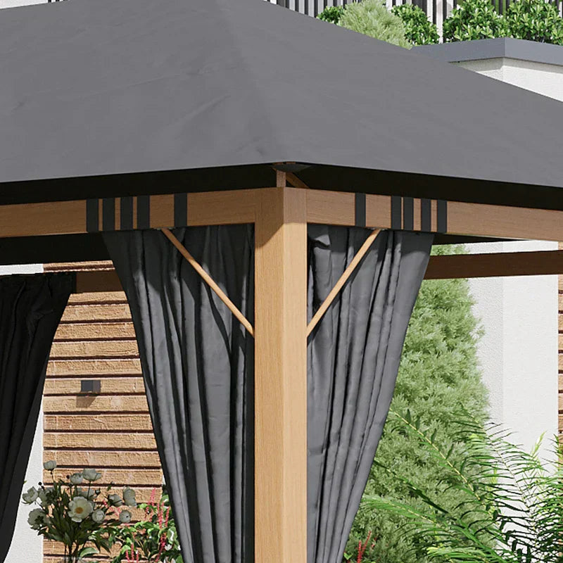 Tonnelle de jardin rectangulaire avec rideaux et toile de toit en polyester 4 x 3 m – Structure en aluminium