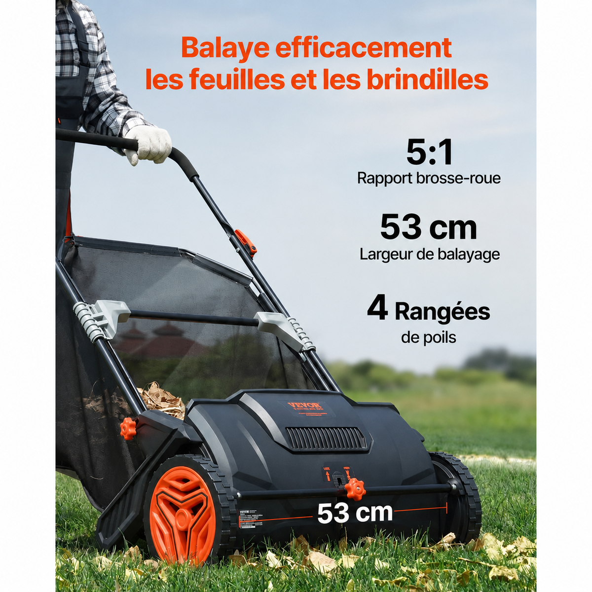 Vevor - Balayeuse LeafMaster à Gazon avec Bac à Grande Capacité