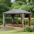 Tonnelle de jardin rectangulaire avec rideaux et toile de toit en polyester 4 x 3 m – Structure en aluminium