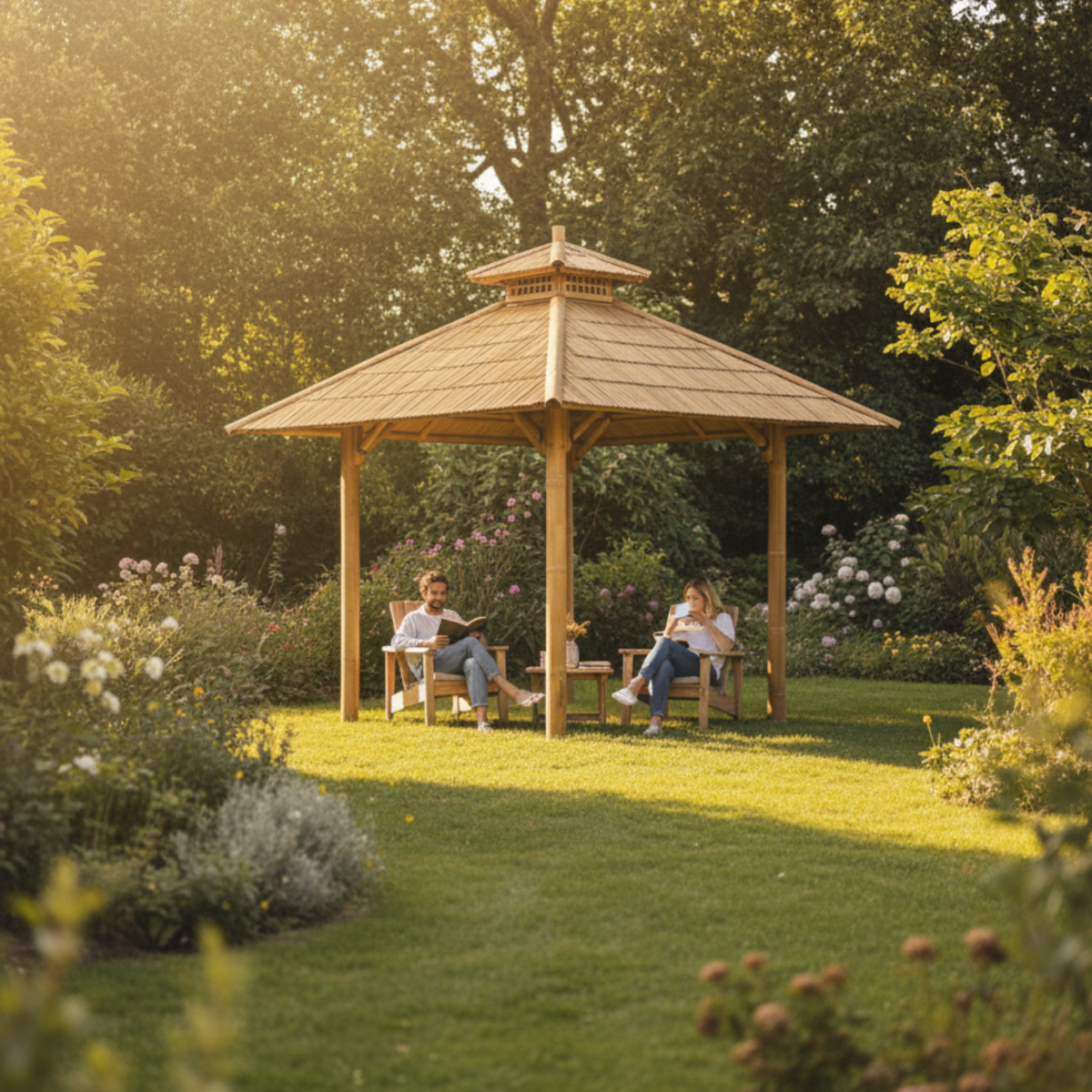 Paillote Bambou de Jardin | Gazebo & Pergola Naturelle avec Toiture Bambou ou Palmier | 250x250 & 300x300 cm