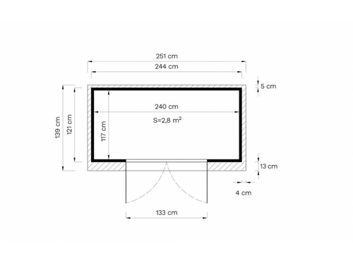 Abri de jardin en bois - 2.8m² - 244 x 121cm