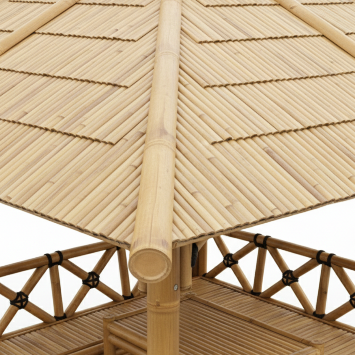Paillote Bambou avec Banquettes M1 | Gazebo & Pergola Naturelle avec Espace Repas | Toiture Bambou ou Palmier | 250x250 & 300x300 cm