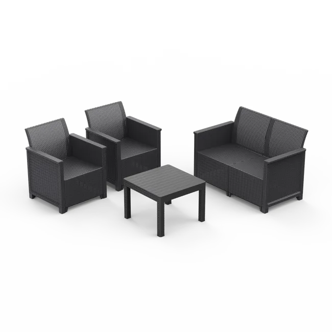 Salon bas de jardin Emma en polypropylène noir, 4 personnes