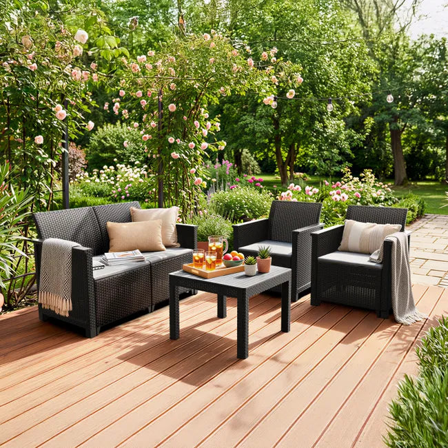 Salon bas de jardin Emma en polypropylène noir, 4 personnes