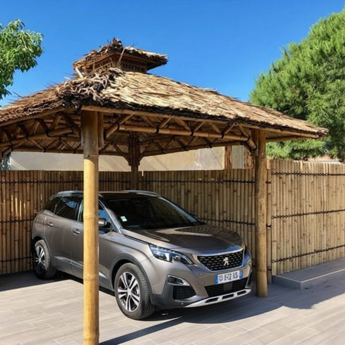 Paillote Bambou de Jardin | Gazebo & Pergola Naturelle avec Toiture Bambou ou Palmier | 250x250 & 300x300 cm