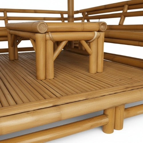 Paillote Bambou avec Banquettes M2 | Gazebo & Pergola Naturelle avec Tables | Toiture Bambou ou Palmier | 250x250 & 300x300 cm