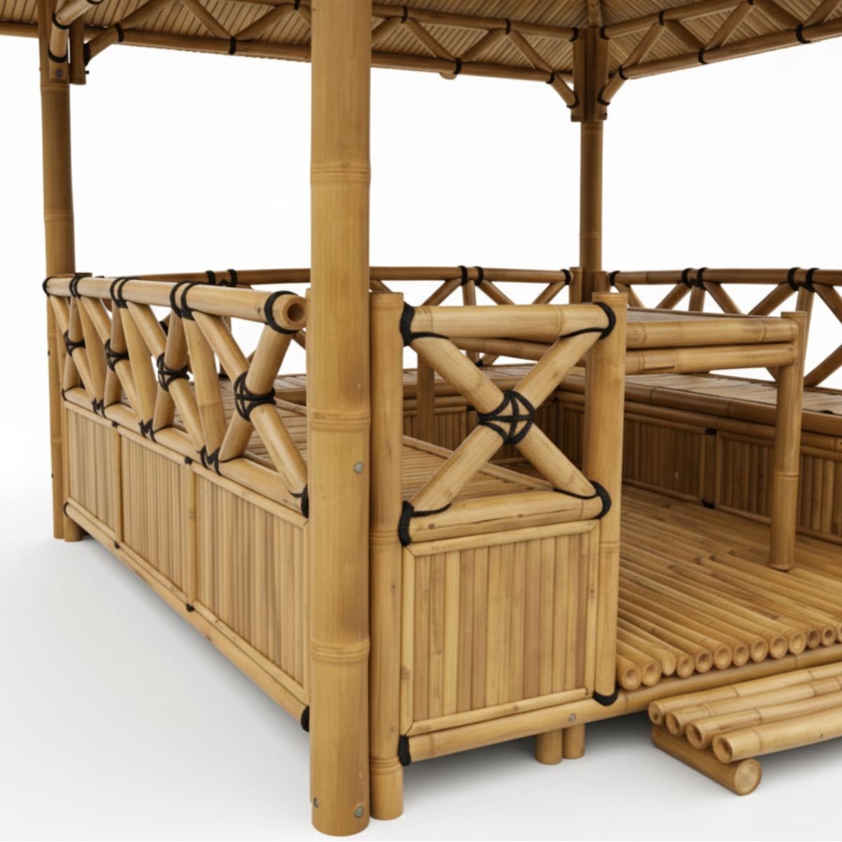 Paillote Bambou avec Banquettes M1 | Gazebo & Pergola Naturelle avec Espace Repas | Toiture Bambou ou Palmier | 250x250 & 300x300 cm