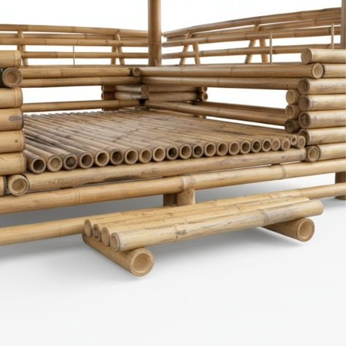 Paillote Bambou avec Banquettes M2 | Gazebo & Pergola Naturelle avec Tables | Toiture Bambou ou Palmier | 250x250 & 300x300 cm