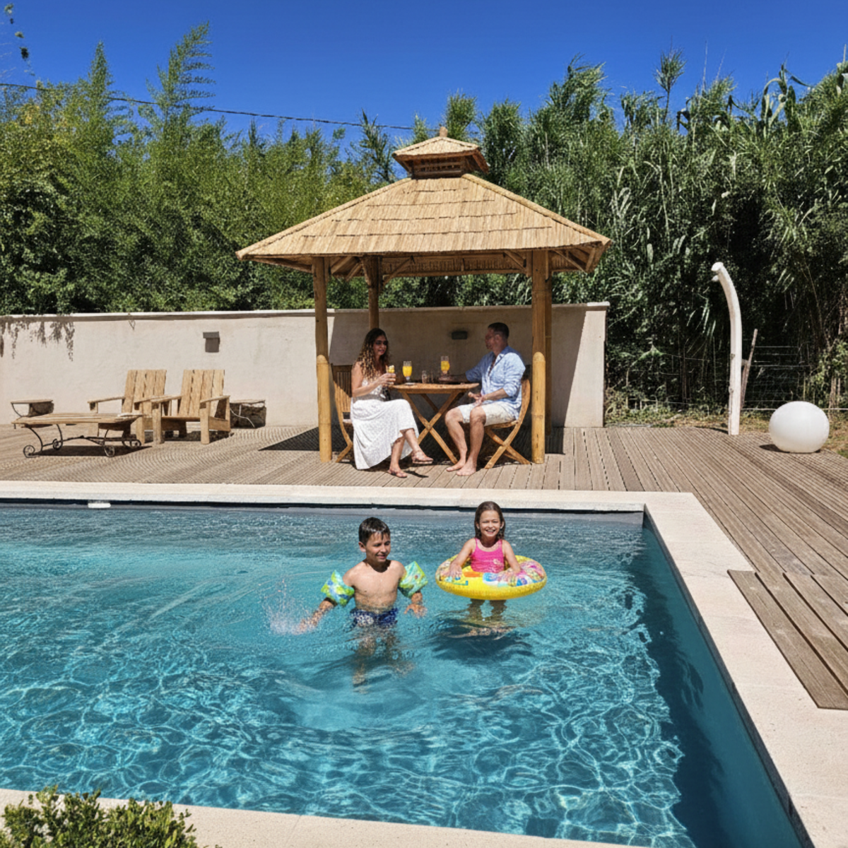 Paillote Bambou de Jardin | Gazebo & Pergola Naturelle avec Toiture Bambou ou Palmier | 250x250 & 300x300 cm