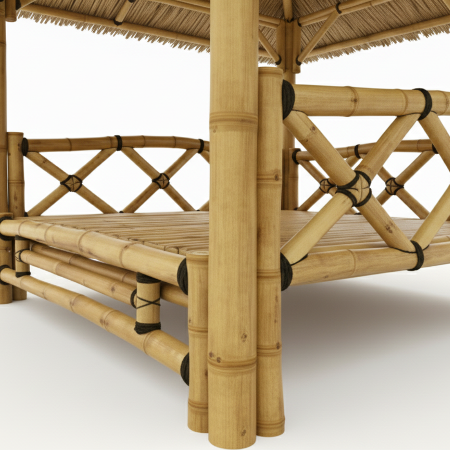 Paillote Bambou avec Plancher Surélevé | Gazebo & Pergola Balinaise avec Toiture Bambou ou Palmier | 250x250 & 300x300 cm
