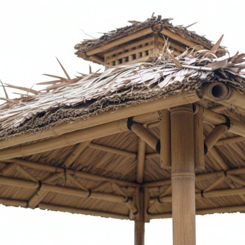 Paillote Bambou avec Banquettes M2 | Gazebo & Pergola Naturelle avec Tables | Toiture Bambou ou Palmier | 250x250 & 300x300 cm