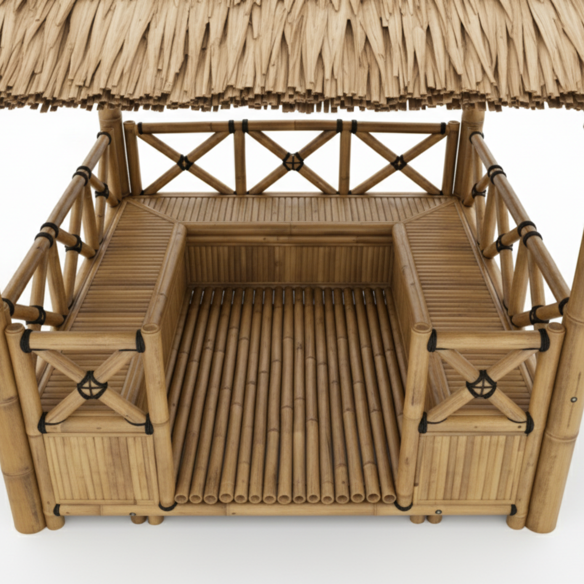Paillote Bambou avec Banquettes M1 | Gazebo & Pergola Naturelle avec Espace Repas | Toiture Bambou ou Palmier | 250x250 & 300x300 cm