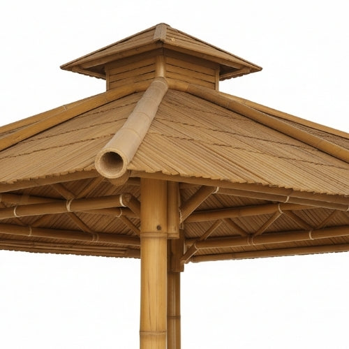 Paillote Bambou avec Banquettes M2 | Gazebo & Pergola Naturelle avec Tables | Toiture Bambou ou Palmier | 250x250 & 300x300 cm